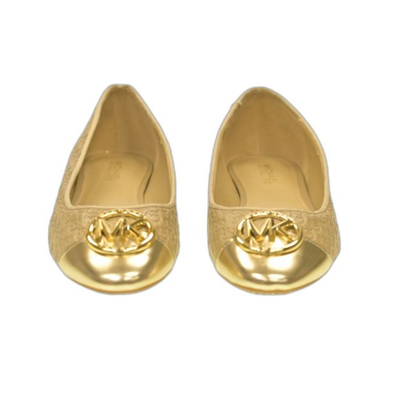 Michael Kors Ballet Flats Beige with Classy Gold Toe & Logo Women's Size 6 M - Picture 1 of 6